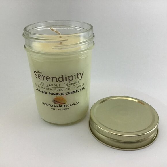 Serendipity Soy Candle Jar Caramel Pumpkin Cheesecake 8oz Made in Canada NEW - Picture 1 of 5